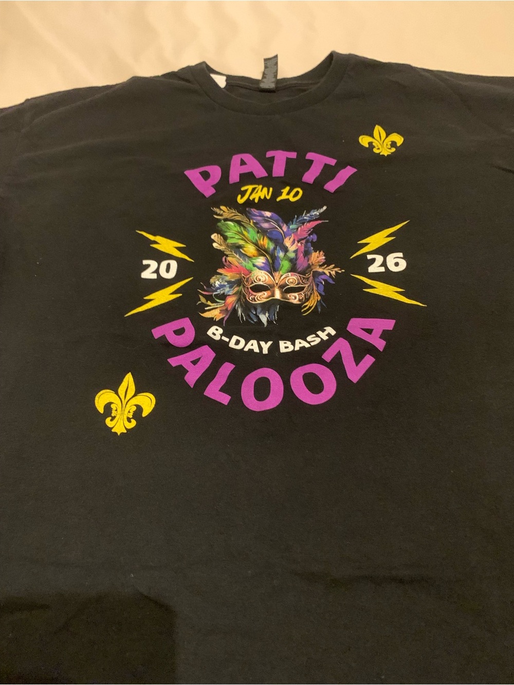 Gildan Black Tee with Purple Block Lettering